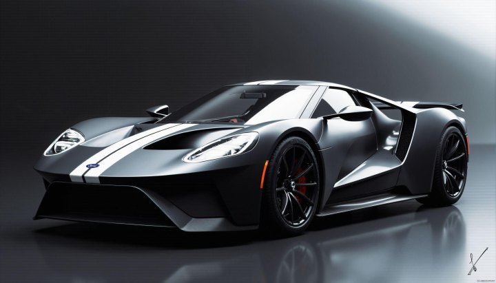 Silver sports car with white stripes on dark reflective surface